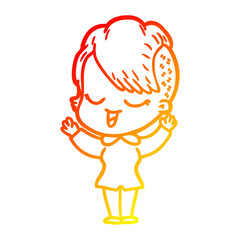 warm gradient line drawing happy cartoon girl