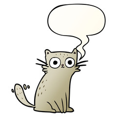 cartoon staring cat and speech bubble in smooth gradient style