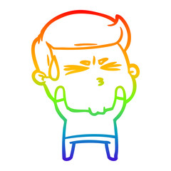 rainbow gradient line drawing cartoon frustrated man
