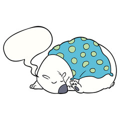cartoon polar bear sleeping and speech bubble