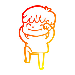 warm gradient line drawing cartoon happy boy