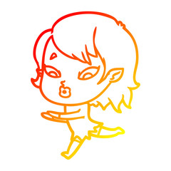 warm gradient line drawing cute cartoon vampire girl