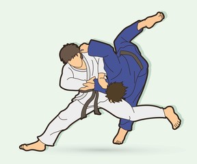 Judo sport action cartoon graphic vector.