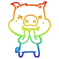 rainbow gradient line drawing angry cartoon pig