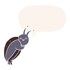 cute cartoon beetle and speech bubble in retro style