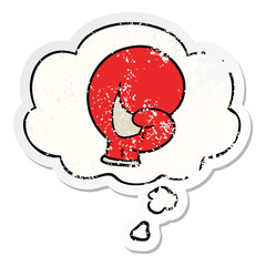 boxing glove cartoon  and thought bubble as a distressed worn sticker