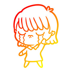 warm gradient line drawing cartoon woman crying