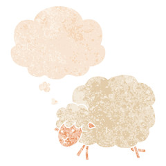 cartoon sheep and thought bubble in retro textured style