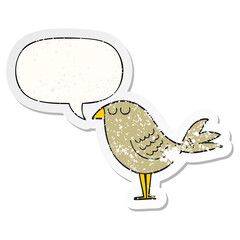 cartoon bird and speech bubble distressed sticker