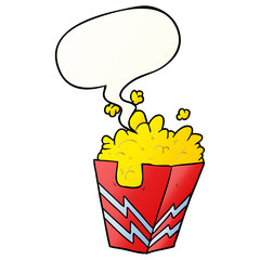 cartoon box of popcorn and speech bubble in smooth gradient style