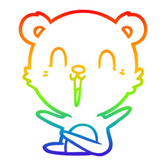 rainbow gradient line drawing happy laughing cartoon bear
