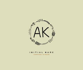 A K AK Beauty vector initial logo, handwriting logo of initial signature, wedding, fashion, jewerly, boutique, floral and botanical with creative template for any company or business.
