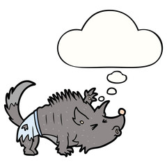 cartoon werewolf and thought bubble
