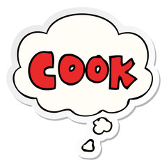 cartoon word cook and thought bubble as a printed sticker
