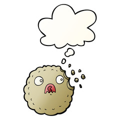 frightened cookie cartoon and thought bubble in smooth gradient style