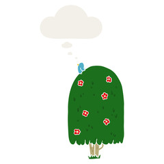 cartoon tall tree and thought bubble in retro style