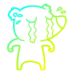 cold gradient line drawing cartoon crying bear