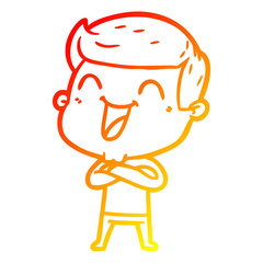warm gradient line drawing cartoon man laughing