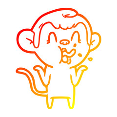 warm gradient line drawing crazy cartoon monkey