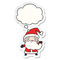 cartoon santa claus and thought bubble as a printed sticker