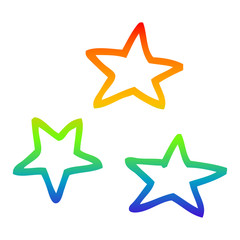 rainbow gradient line drawing cartoon of three stars