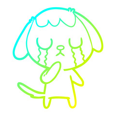 cold gradient line drawing cute cartoon dog crying