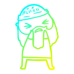 cold gradient line drawing cartoon man with beard