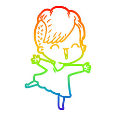 rainbow gradient line drawing cartoon happy hipster girl