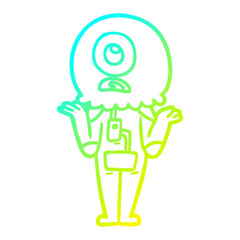cold gradient line drawing cartoon cyclops alien spaceman shrugging shoulders