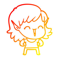 warm gradient line drawing cartoon elf girl
