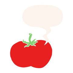 cartoon tomato and speech bubble in retro style