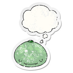 cartoon squash and thought bubble as a distressed worn sticker