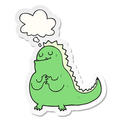 cartoon dinosaur and thought bubble as a printed sticker
