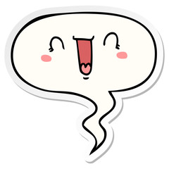 happy cartoon face and speech bubble sticker