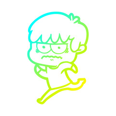 cold gradient line drawing annoyed cartoon boy