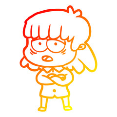 warm gradient line drawing cartoon tired woman