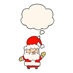 cartoon santa claus and thought bubble in comic book style