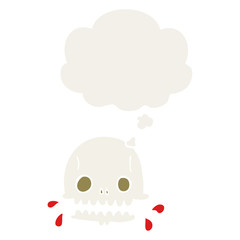 cartoon spooky skull and thought bubble in retro style