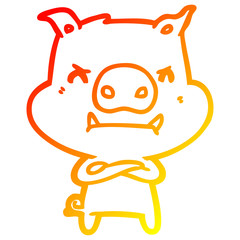 warm gradient line drawing angry cartoon pig
