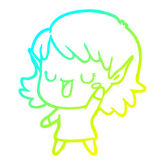 cold gradient line drawing cartoon elf girl