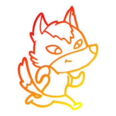 warm gradient line drawing friendly cartoon wolf