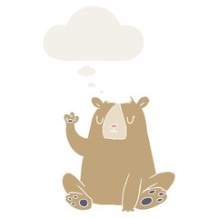 cartoon bear;waving and thought bubble in retro style