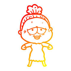 warm gradient line drawing cartoon happy old lady