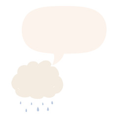 cartoon rain cloud and speech bubble in retro style