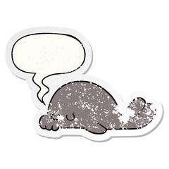 cartoon seal and speech bubble distressed sticker