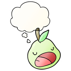 cartoon pear and thought bubble in smooth gradient style
