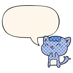 cute cartoon happy little cat and speech bubble in comic book style