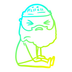 cold gradient line drawing cartoon man with beard