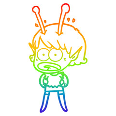 rainbow gradient line drawing cartoon shocked alien girl