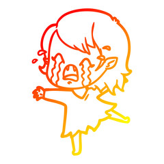 warm gradient line drawing cartoon crying vampire girl